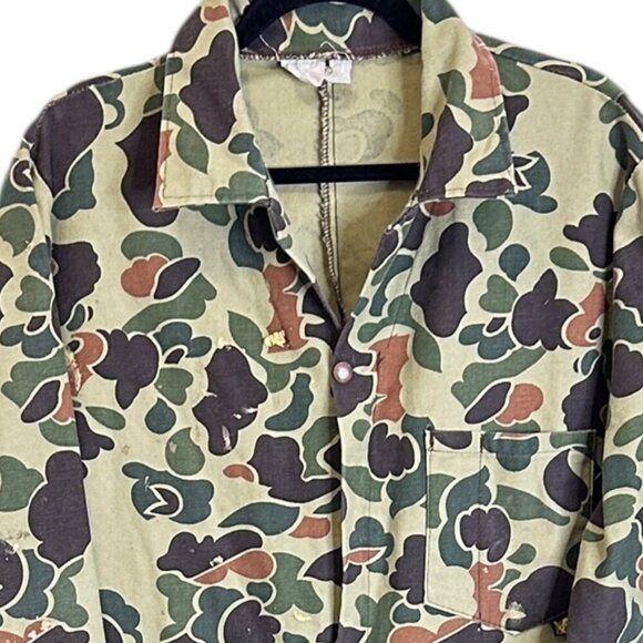 Vtg Duck Camo Canvas Coveralls Sz L Distressed One Piece Utility‎ Grunge Hunting - Picture 13 of 14